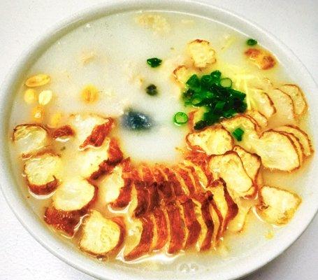 Minced pork congee with preserved egg