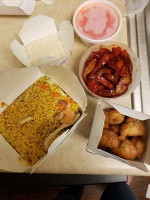 House fried rice, sweet and sour pork, bbq rib