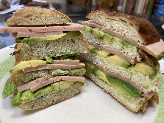 Avocado and Mortadella on Rustic bread (my favorite)