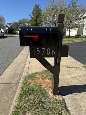 Finished job... new mailbox and post with reflector address number that is nailed, not glued.