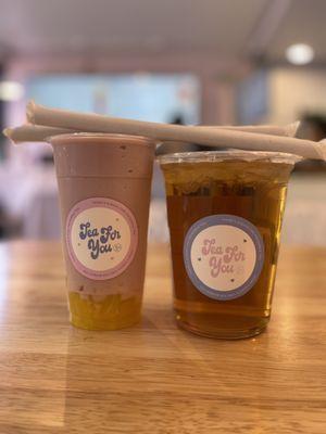 Strawberry Taro Smoothie with Passionfruit jelly and Wintermelon Tea