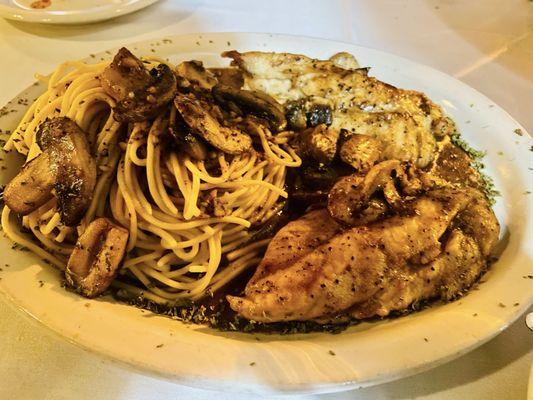 Chicken Marsala (chicken in marsala wine sauce with mushrooms). So good!