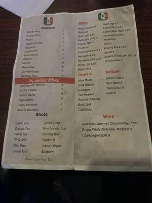 Beers menu