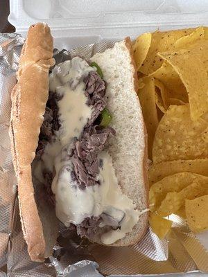 Beef Queso Sandwich on toasted roll