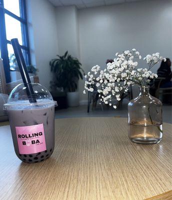 Taro Milk tea with almond milk and boba