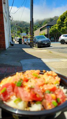 Sit on the nice benches outside to eat or walk a block over to the water