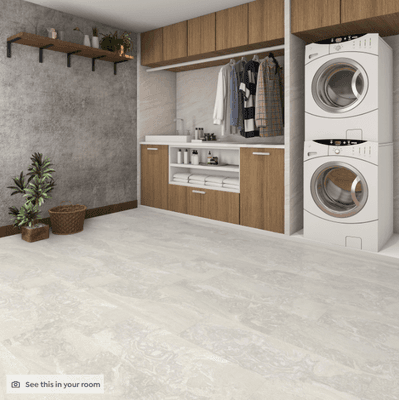 This laundry room seems to have stone flooring ~ But Stinson Marble  by CALI is a Laminate floor that is just lovely.