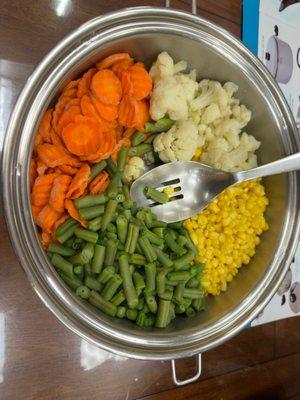 Perfect steamed veggies on tables!