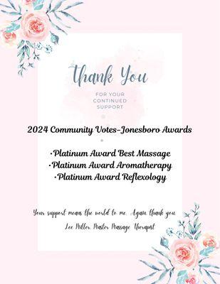 Thank you to those who voted in the 2024 CommunityVotes-Jonesboro awards. Your confidence in my services means the world to me.