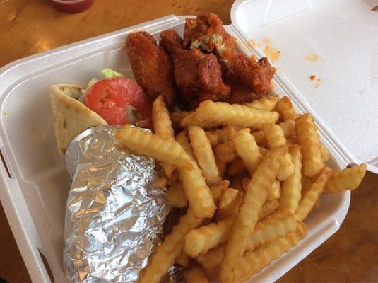 Gyro w aside of wings and fries