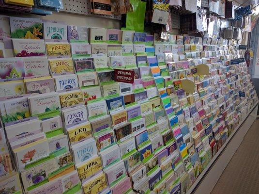 Large selection of cards for $.50 each and $1.00 for a small selection of premium wrapped cards.