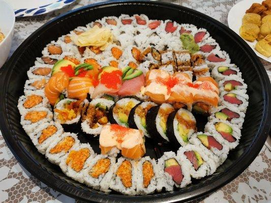 Sushi platter $70 after discount and tax, should be 10 rolls but forgot to count...