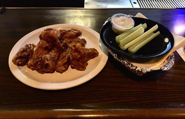 Wings with Sweet Cajon Sauce and a side of Crispy Fresh Celery.