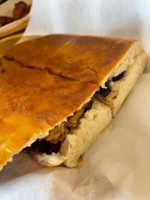 Tostones and Beans Sandwich