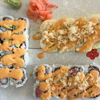 Crunchy spicy tuna roll cut into 8 Spicy crunchy California cut into 8 Soy bean roll cut into 8 (also the dessert roll)