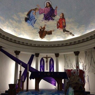 The altar backdrop during Lent.