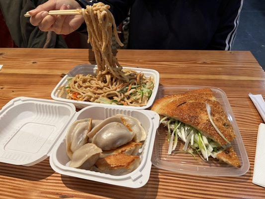 Cold sesame noodles, 1. Chive and Pork Pan Fried Dumpling, and Duck Scallion Pancake!