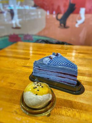 Blueberry Mille Crepe Cake &  Lotus Seed Paste Egg Yolk Pastry