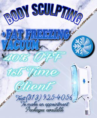 Cool Sculpting by appointments only. Cool Sculpting freezes and kills fat cells. Come and get your treatment today.