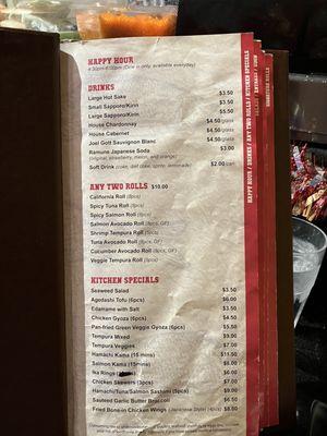 Sushi Fighters Happy Hour menu-- page heavily used by thousands of customers :-)