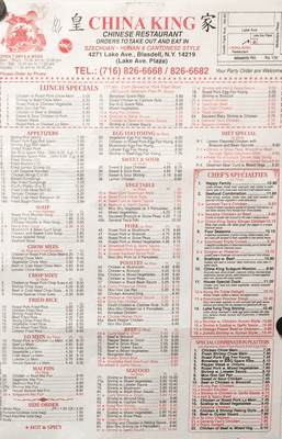 China King Restaurant, Lake Ave, Blasdell Menu August 2019