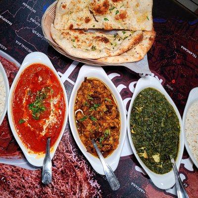 Malai Kofta, Bhaigan and Palak Paneer