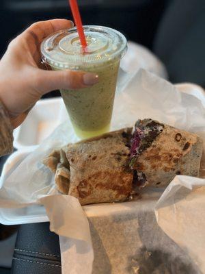 Falafel wrap with all toppings! Lemon mint drink!