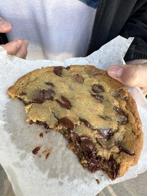 Huge! chocolate chip cookie, fresh warm & melty