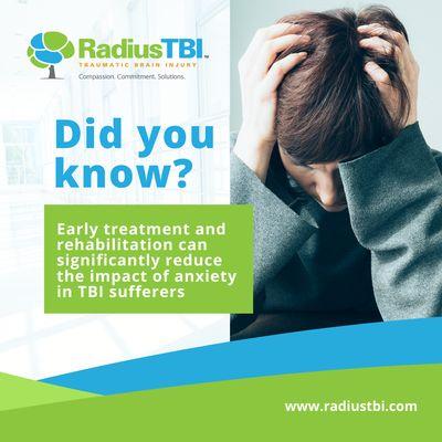 Did you know Early treatment and rehabilitation can significantly reduce the impact of anxiety in TBI sufferers