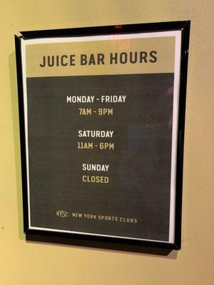 juice bar hours as of 1/21/20