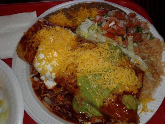 Chimichanga Asada rice and beans combo