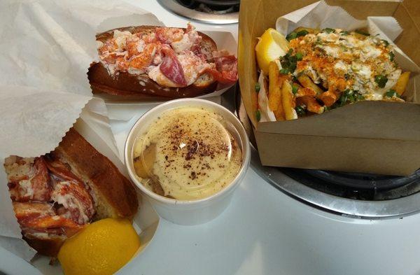 Food Truck Friday haul from East Coast Joe's....Maine Lobster Rolls, Garlic Crab Fries & Tiramisu