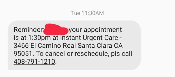 Appointment reminder message