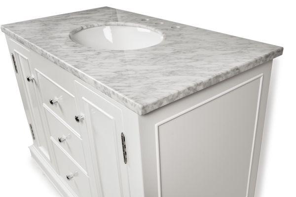 NEW 42" WHITE SOLID BIRCH WOOD BATHROOM VANITY WITH CARRERA TOP SIDE VIEW