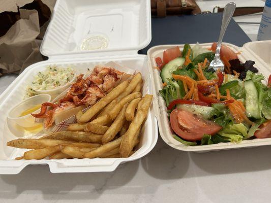 Hot buttered, lobster roll, and a garden salad