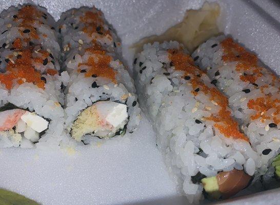 Crunchy kani-chee roll and salmon avocado roll