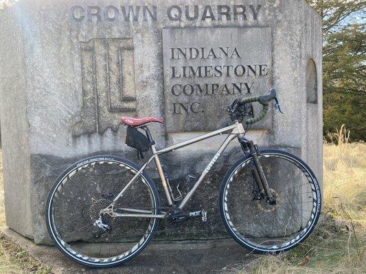 Gravel riding at the  limestone stone capital of the world BicycleDoctorUSA own gravel frame with sram