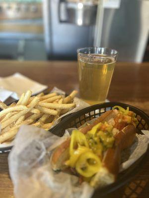 Chicago Dog, Truffle fries and Seedling Cider