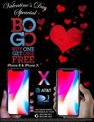 Valentine's Day Special! Buy one iPhone X or iPhone 8 and get another one FREE. Come see us today at 120 E Main Street, Patchogue, NY 11772.