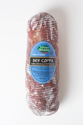 Coppa Dry Cured Whole Pork Shoulder: A traditional cold cut made from pork shoulder, sea salt and garlic. Dry cured whole for 75 days.