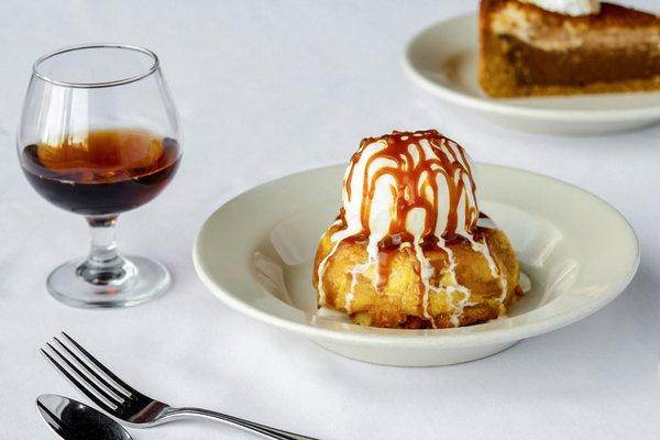 Bourbon Bread Pudding with glass of Bourbon