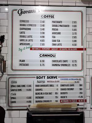 Coffee and desert menu