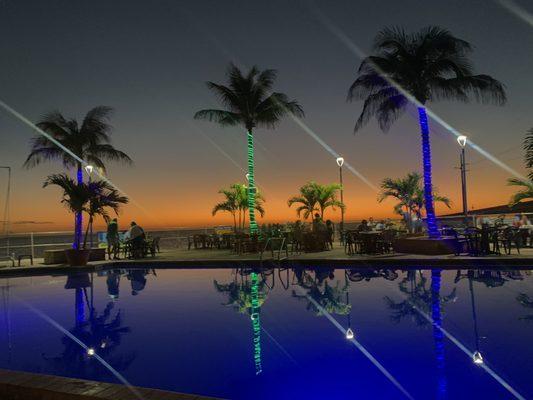 Sunset over pool