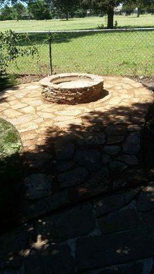 End result of fire pit and flagstone walkway