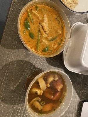 Oops sideways photo of the chicken red curry and chicken Tom Yum soup.