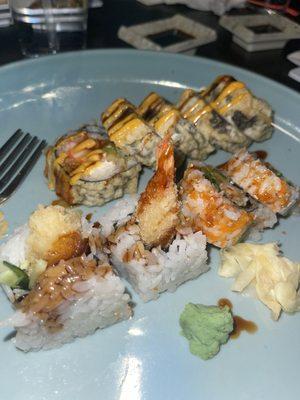 Blue mound roll and shrimp tempura roll