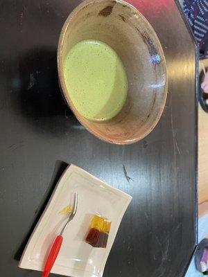 Matcha and honey jelly (?)