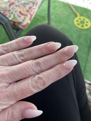 Ombré French manicure almond shape.