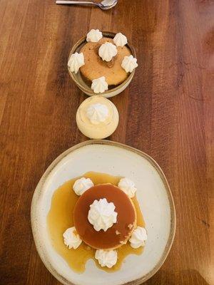 Tres leches, avocado pie, and flan