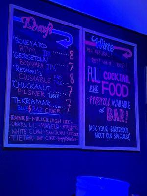 Chalkboard menu showcasing Draft and Wine drink options.